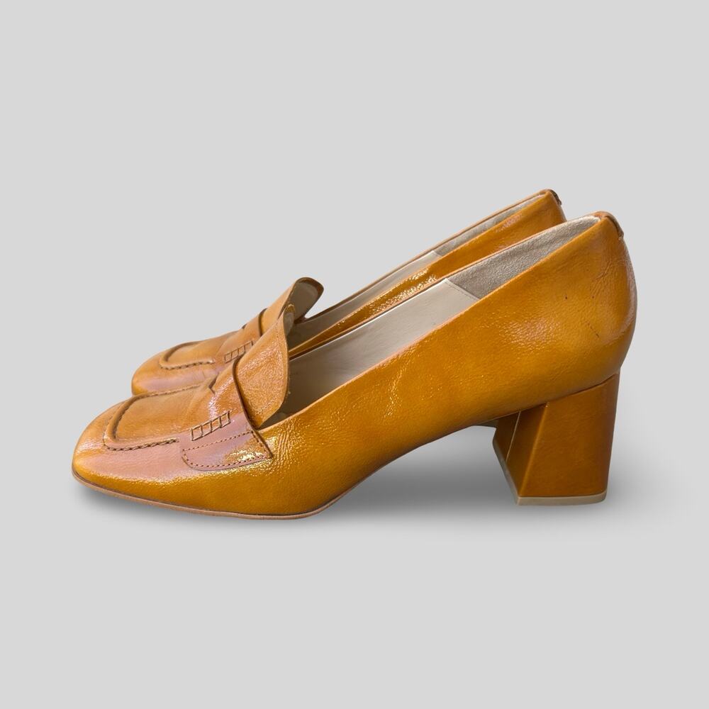 Zinda Leather Loafer Pumps Women's 42 Mustard Gold Block Heel Retro Maximalist
